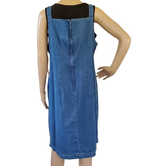 VTG Chambray Jumper Dress Women's 16 Blue Suspenders Pockets Boston Classics - Picture 3 of 12